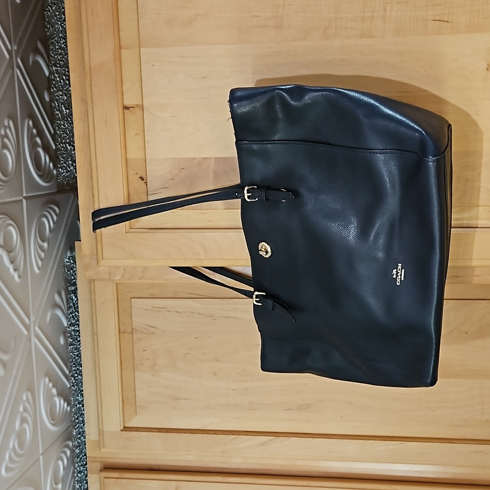 Coach Blue Crosgrain Leather Large Turnlock Zip Shoulder Tote Bag - Picture 1 of 5